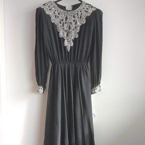 vintage 80s stunning elegant silk cocktail dress sequin🎈HOST PICK🎈